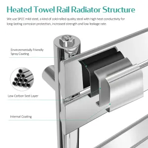 EMKE Chrome Flat Panel Heated Towel Rail Bathroom Ladder Radiator Warmer Central Heating Towel Rails 800 x 450 mm