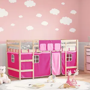 Berkfield Kids' Loft Bed with Curtains without Mattress Pink 90x190cm