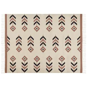 Cotton Kilim Area Rug 160 x 230 cm Beige and Black NIAVAN