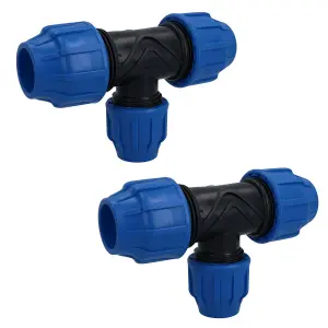 20 x 20 x 20mm MDPE Tee T-Piece Water Pipe Fitting Coupling Connector 2pk