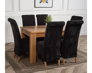 Dakota 127 x 82 cm Chunky Oak Small Dining Table and 6 Chairs Dining Set with Montana Black Fabric Chairs