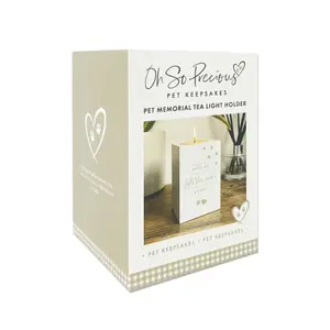 Pet Memorial Tea Light Holder - White Wooden Bereavement Candle Holder with Paw Prints, Heart Design, and Verse