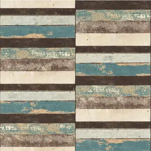 Industrial Brick Effect Wallpaper Rasch Blue Teal Vinyl Paste The Wall Textured