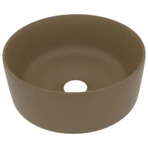 Berkfield Luxury Wash Basin Round Matt Cream 40x15 cm Ceramic