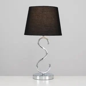 ValueLights Cabonna Modern Sleek Design Polished Chrome Touch Table Lamp with Black Tapered Light Shade