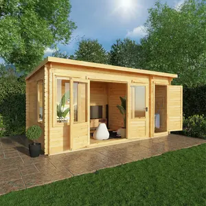 Mercia 17ft x 10ft Pent Log Cabin With Side Shed (19mm)