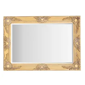 Villanova Solid Wood Flat Wall Mirror Antique Gold / 70cm H x 50cm W