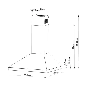 GoodHome LinkSense GHCH60LKSS Glass Chimney Cooker hood (W)59.8cm - Brushed stainless steel effect