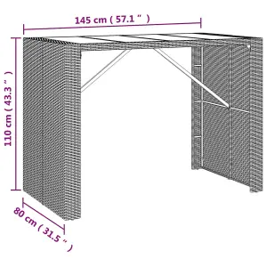 Berkfield Bar Table with Glass Top Grey 145x80x110 cm Poly Rattan