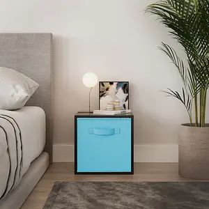 URBNLIVING 30cm Height Black Wooden Shelves Cubes Storage Units With Sky Blue Drawer Insert