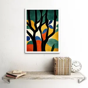 Autumn Trees Minimalist Matisse Style - Print White Framed Paper / 43cm H x 33cm W