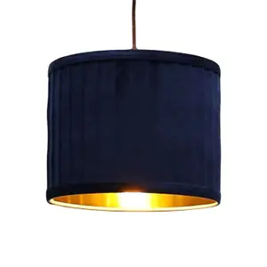 First Choice Lighting Sundance Navy Blue Velvet Pleated 25cm Lamp Shade with Gold Inner