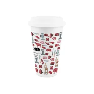 Butcher Ceramic Travel Mug - Novelty Meat Themed Gifts - Double-Walled Insulated Hot/Cold Drinks Cup Present