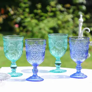 Set of 4 Vintage Luxury Embossed Embossed Drinking Wine Glass Wine Goblets 290ml