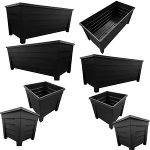 4 Black Grosvenor Troughs & 4 Black Grosvenor Flower Planters For Home & Garden