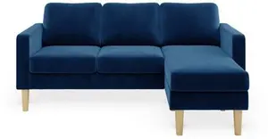 Dunelm Jacob Velvet Reversible Small Corner Chaise Sofa, Mid Century, Blue, Luxe Navy, Fabric/Velvet