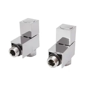 GoodHome Gloss chrome effect Angled Manual Radiator valve & lockshield, (Dia)15mm, Pack of 2