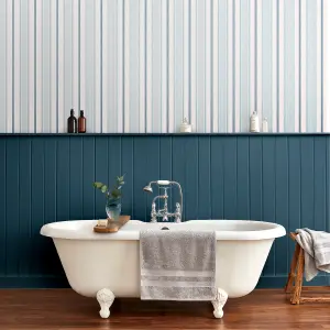 Laura Ashley Heacham Blue Stripe Smooth Wallpaper