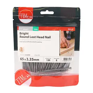 TIMCO Round Lost Head Nails Bright - 65 x 3.35