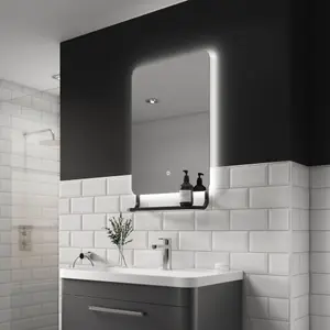 Sensio Harbour Matt Black Rectangular Wall-mounted Bathroom Illuminated Colour-changing mirror (H)79cm (W)50cm