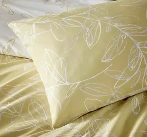 Vantona - Linear Leaves Yellow Floral Bedding Set - Super King Duvet Cover