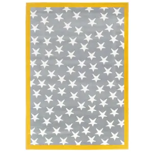 Grey Yellow Bordered Kids Bedroom Play Room Rug 160x230cm