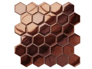 Hexagon glass mosaic on mesh for bathroom or kitchen 247mm x 255mm - Copper exagon