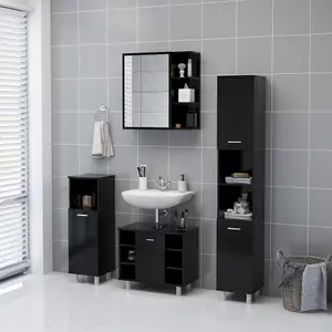 Berkfield Bathroom Mirror Cabinet Black 62.5x20.5x64 cm Engineered Wood