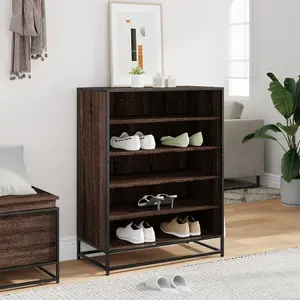 Berkfield Shoe Cabinet Brown Oak 75x38x97.5 cm Engineered Wood and Metal