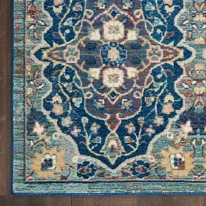 Navy Multicolor Luxurious Traditional Persian Bordered Floral Rug Easy to clean Living Room Bedroom and Dining Room-61cm X 122cm