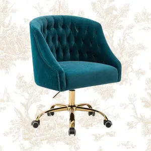 Mid-Back Executive Velvet Swivel Office Chair With High Density Foam Teal