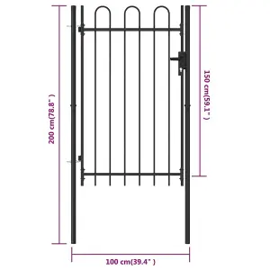 Berkfield Fence Gate Single Door with Arched Top Steel 1x1.5 m Black