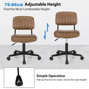 Costway Leisure Chair PU Leather Rolling Upholstered Office Chair Height Adjustable Swivel Accent Chair