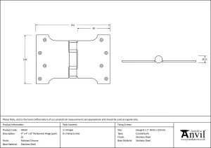 From The Anvil Polished Chrome 4 Inch x 4 Inch x 6 Inch  Parliament Hinge (pair) ss