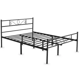 Yaheetech Black 4ft6 Double Metal Bed Frame with Scroll Design Headboard and Footboard