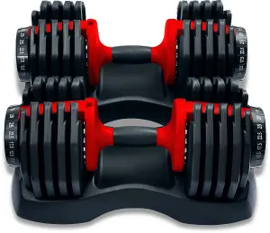 Strongology Urban25 Pair Home Fitness Black Red Adjustable Smart Dumbbells from 2.5kg up to 25kg Training Weights