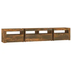 Berkfield TV Cabinet with LED Lights Smoked Oak 210x35x40 cm