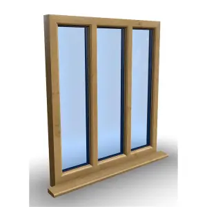 1095mm (W) x 995mm (H) Wooden Stormproof Window - 3 Pane Non-Opening Windows - Toughened Safety Glass