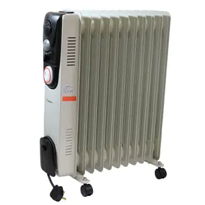 2.5KW 11 Fin Oil Filled Portable Electric Radiator Heater Adj Thermostat + Timer