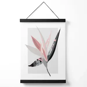 Tropical Flower Grey and Pink Boho Botanical Medium Poster with Black Hanger