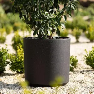 Primrose Flower Pot Cylinder Recycled Plastic Planter in Black Small 28cm