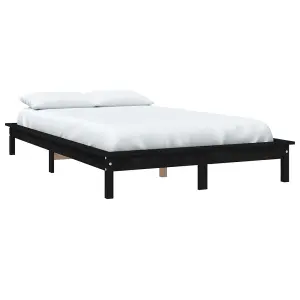 Berkfield Bed Frame Black 135x190 cm Double Solid Wood Pine