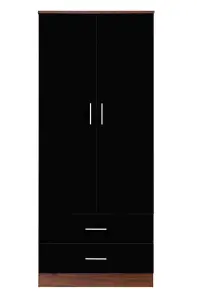 REFLECT 2 Door and 2 Drawer Combination Wardrobe in Gloss Black Door and Drawer Fronts and  Walnut Carcass