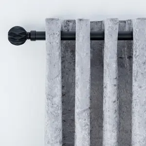 A.Unique Home Geo Ball Metal Extendable Curtain Pole With Rings and Fittings (25/28mm) - Matte Black, 120cm - 220cm Approx