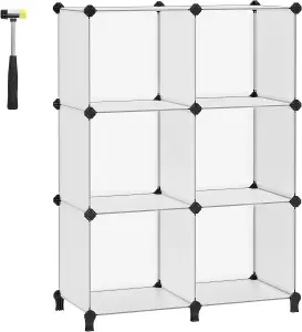 SONGMICS Cube Organizer, 6-Unit Modular Storage with Feet, for Living Room, Bedroom, Study, Rubber Mallet Included, White