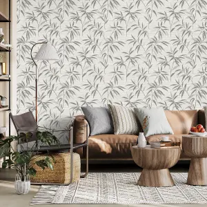 Crown Fusion Leaf Soft Grey Wallpaper M1771