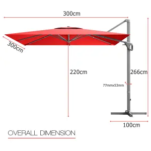 Costway 10 FT Patio Cantilever Umbrella Outdoor Square Parasol Hanging with 360 Rotation