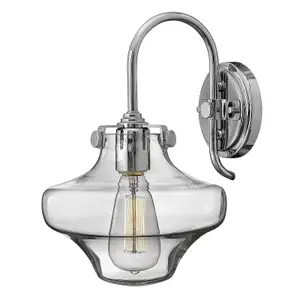 Wall Light Retro Clear Glass Bulbous Shade Up And Over Stem Chrome LED E27 100W