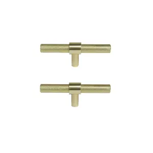 GoodHome Dukkah Brass effect Kitchen cabinets T-shaped Pull Handle (L)6.5cm (D)35mm, Pack of 2