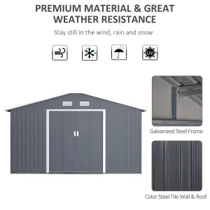 Outsunny 13 X 11ft Outdoor Garden Storage Shed 2 Doors Galvanised Metal Grey